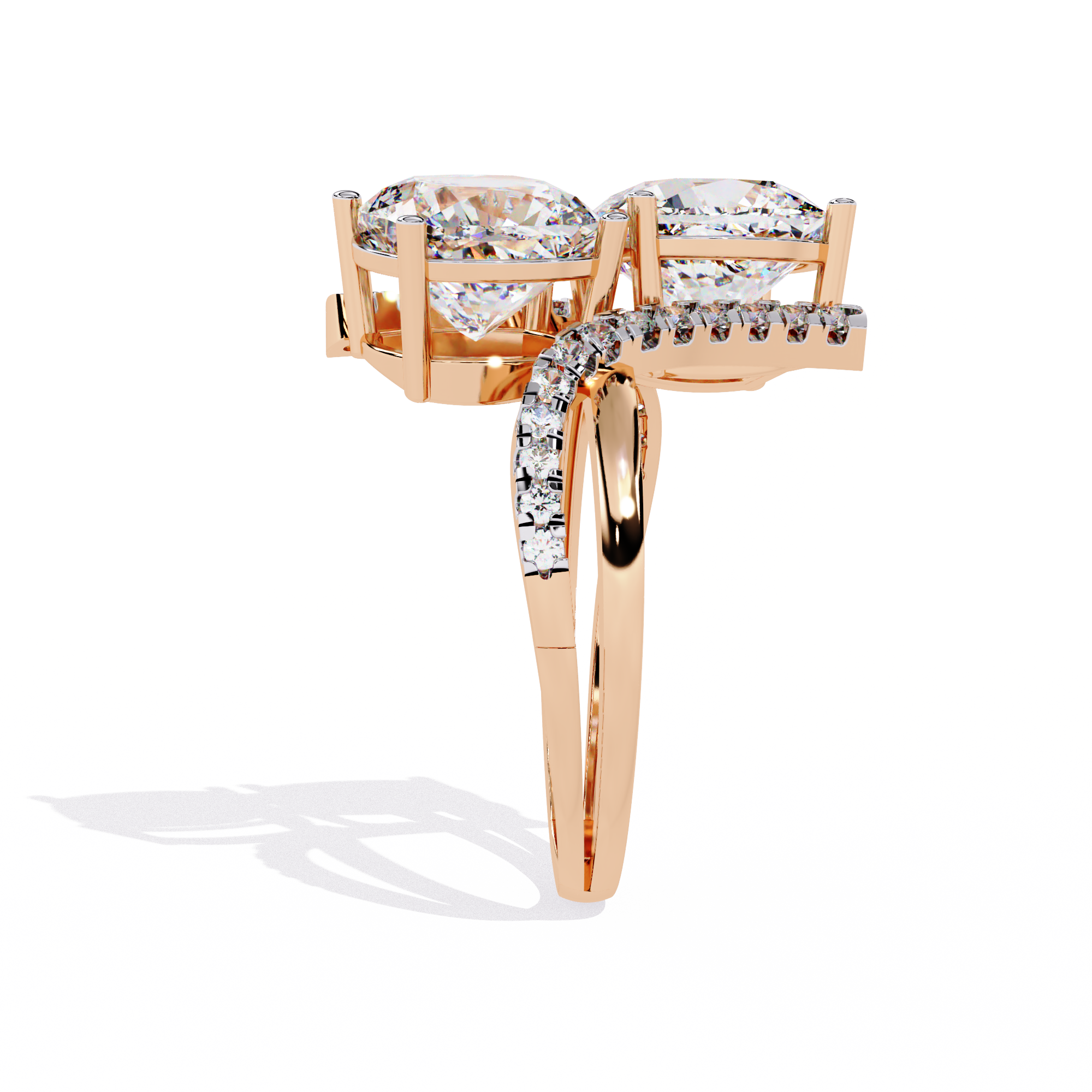 Oval Cut Toi et Moi Crossover Lab Grown Diamond Ring