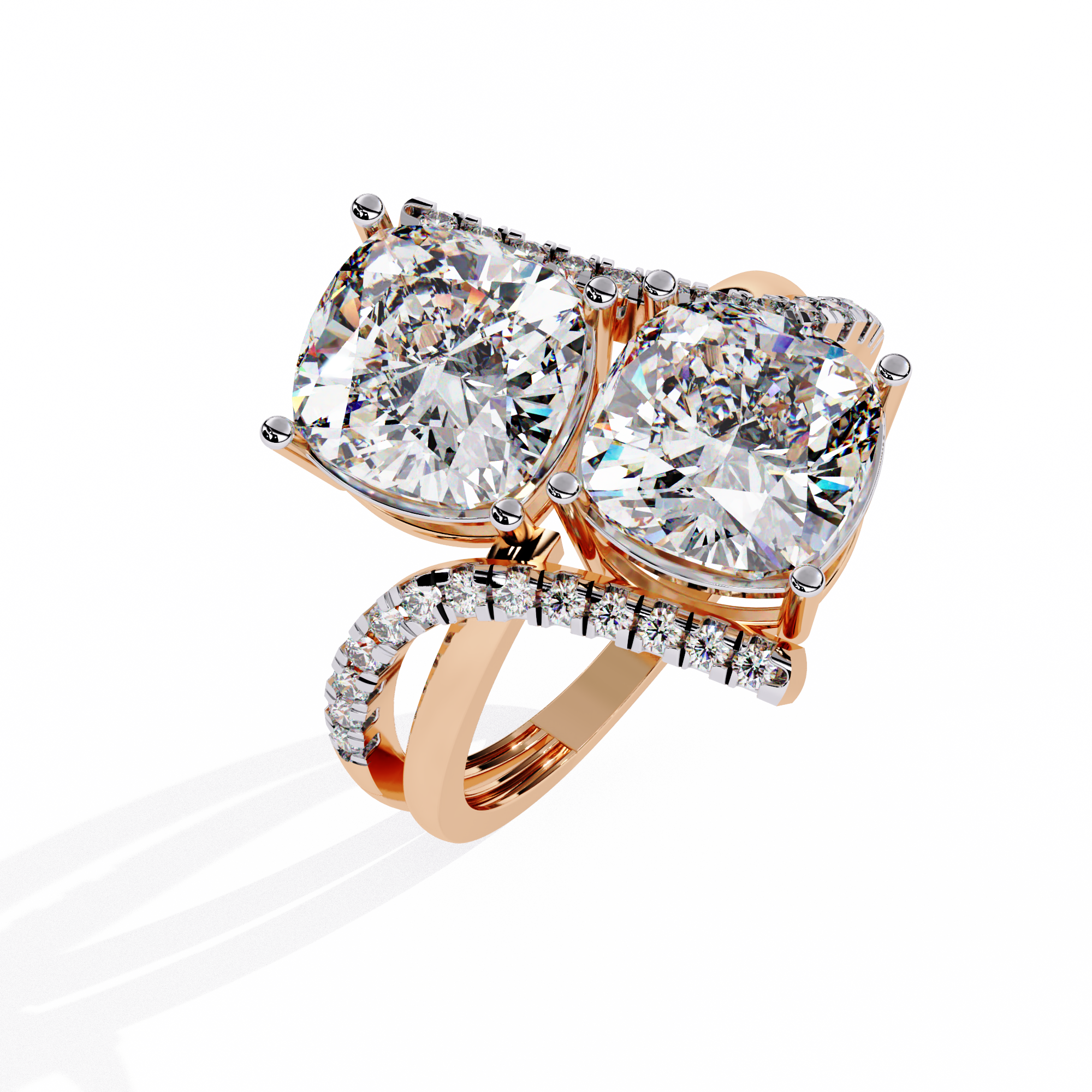 Oval Cut Toi et Moi Crossover Lab Grown Diamond Ring