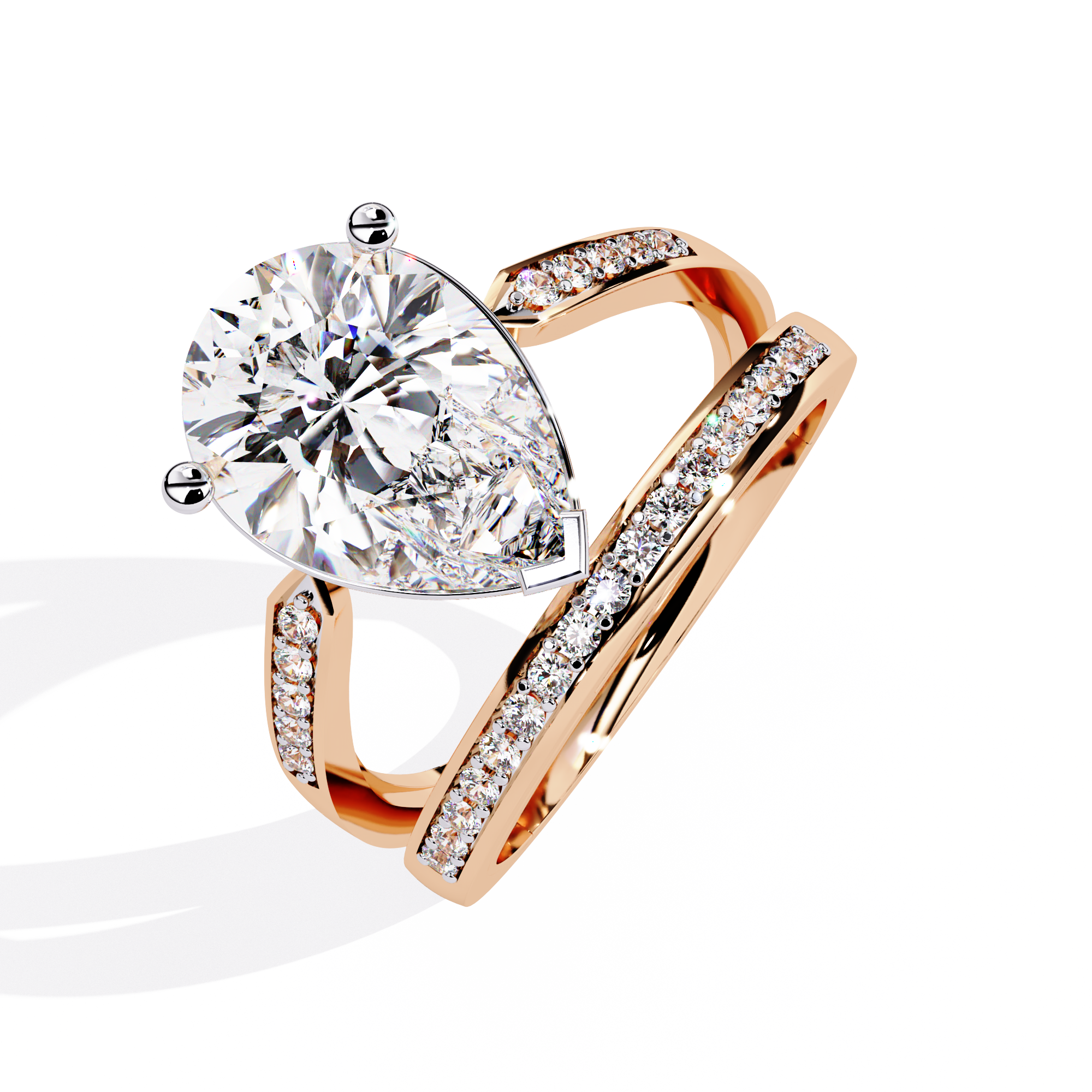 Pear Cut Double Band Lab Grown Diamond Ring