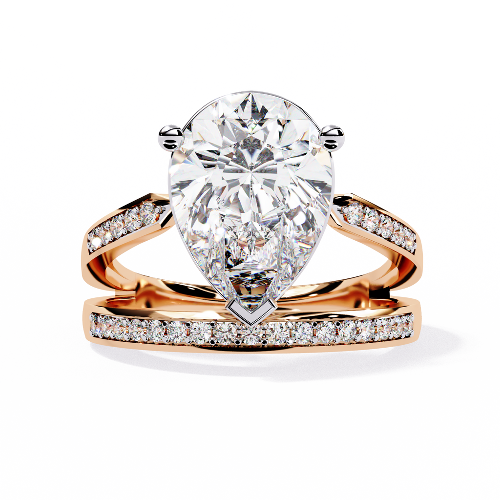 Pear Cut Double Band Lab Grown Diamond Ring