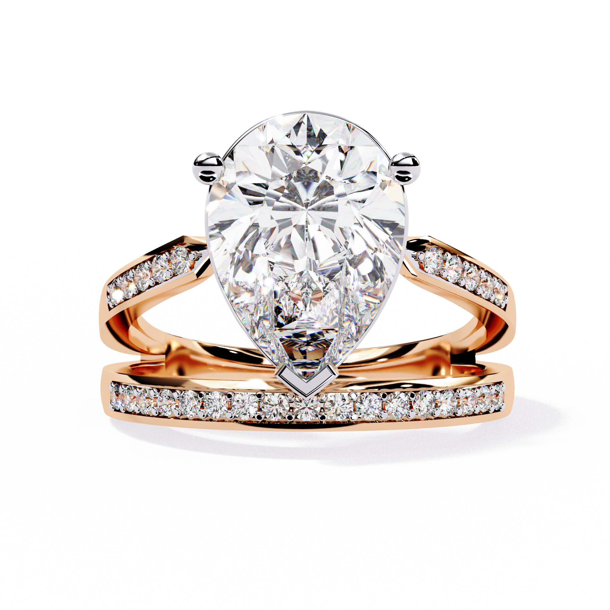 Pear Cut Double Band Lab Grown Diamond Ring