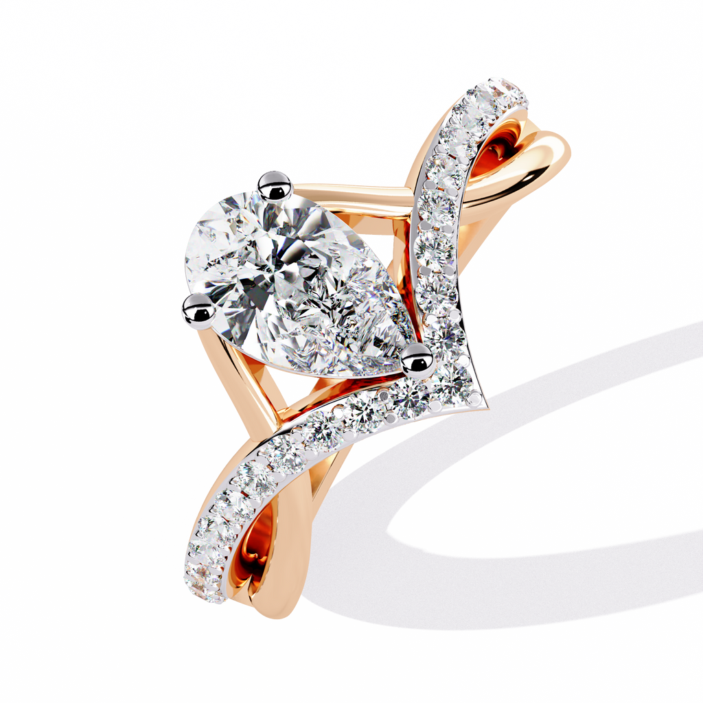 Pear Cut V Band Lab Grown Diamond Ring