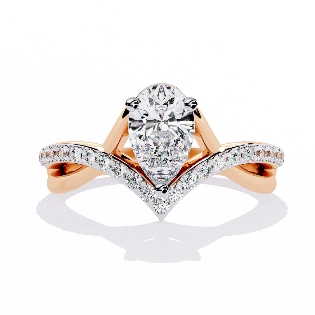 Pear Cut V Band Lab Grown Diamond Ring