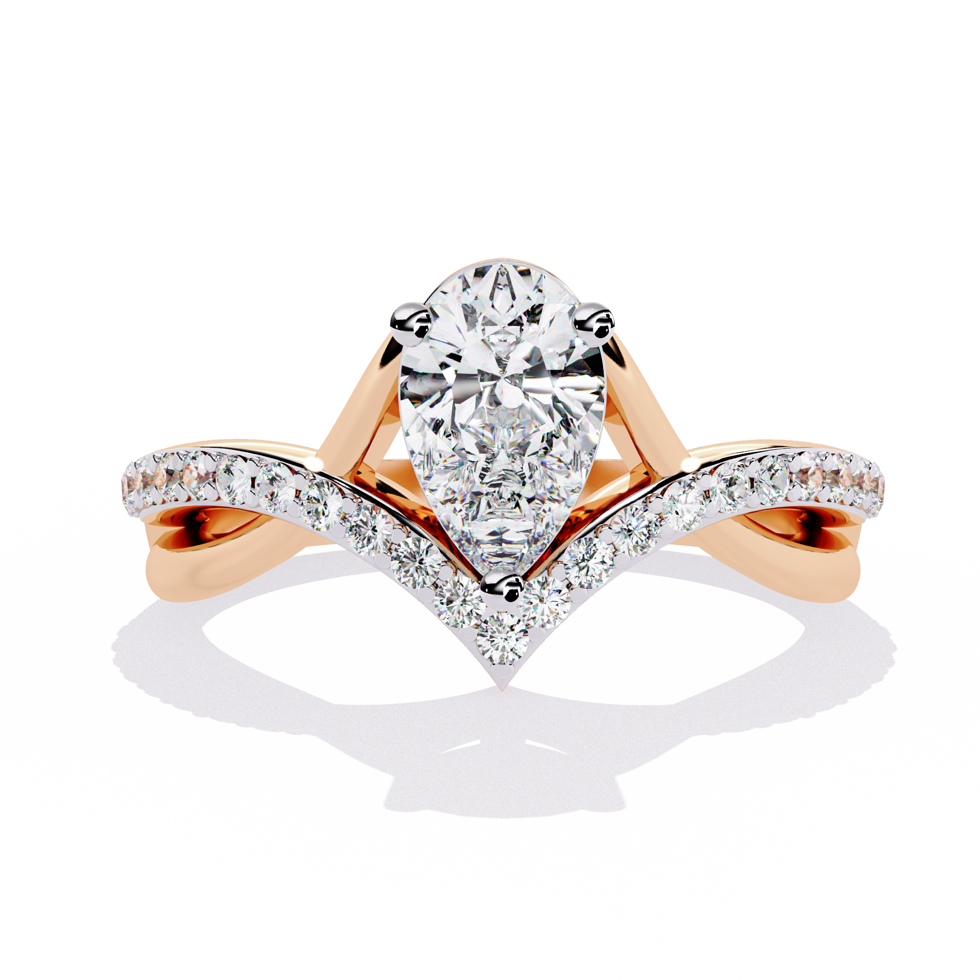 Pear Cut V Band Lab Grown Diamond Ring