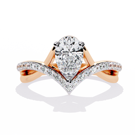 Pear Cut V Band Lab Grown Diamond Ring