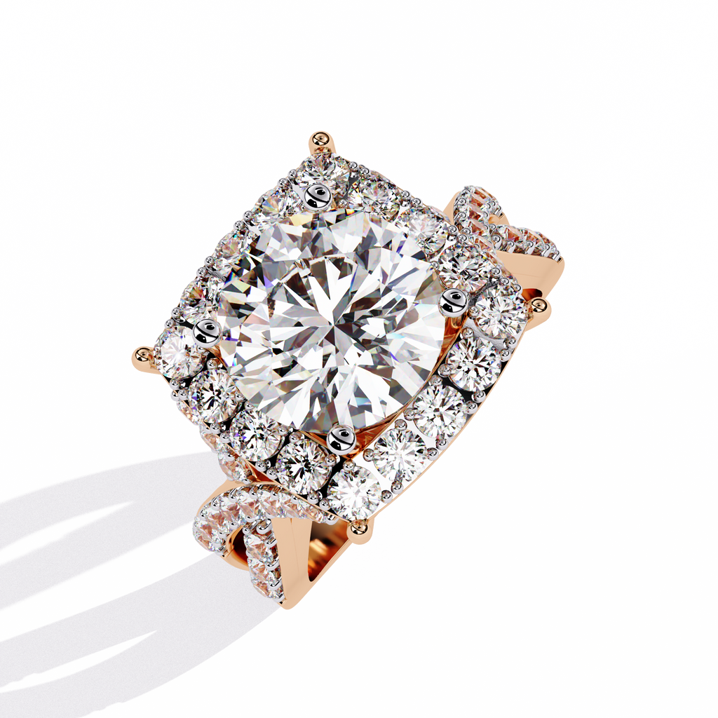 Round Cut Criss Cross Halo Lab Grown Diamond Ring