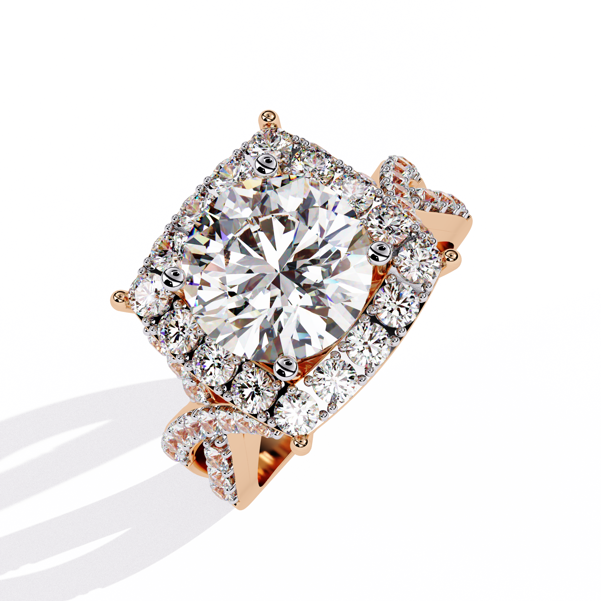Round Cut Criss Cross Halo Lab Grown Diamond Ring