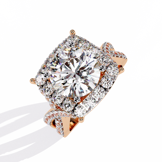 Round Cut Criss Cross Halo Lab Grown Diamond Ring