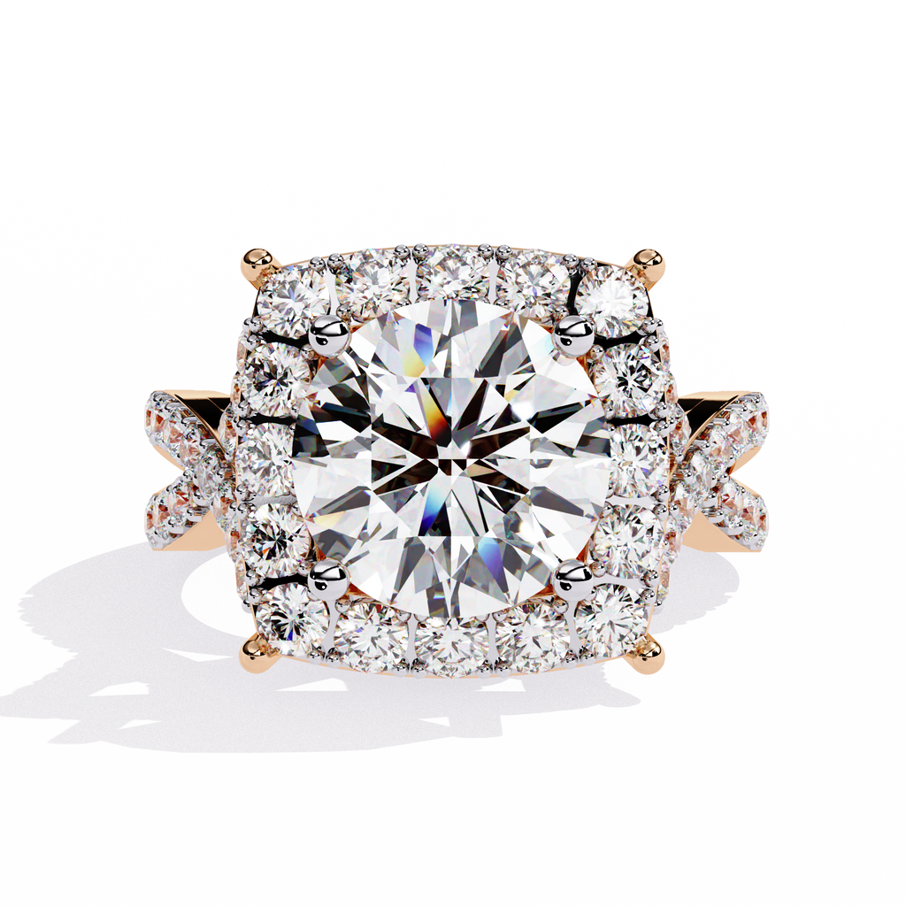 Round Cut Criss Cross Halo Lab Grown Diamond Ring