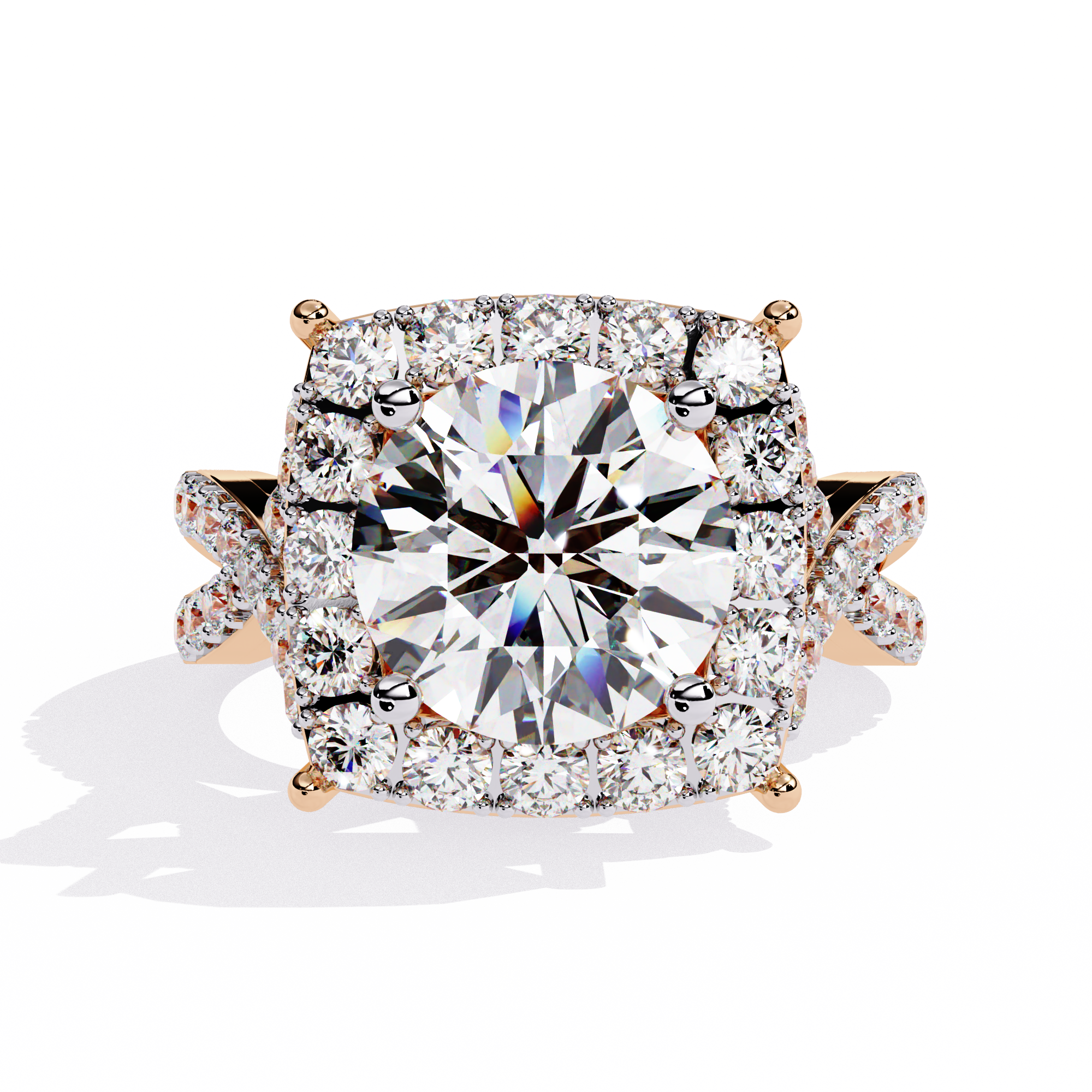Round Cut Criss Cross Halo Lab Grown Diamond Ring