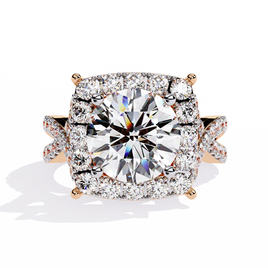 Round Cut Criss Cross Halo Lab Grown Diamond Ring
