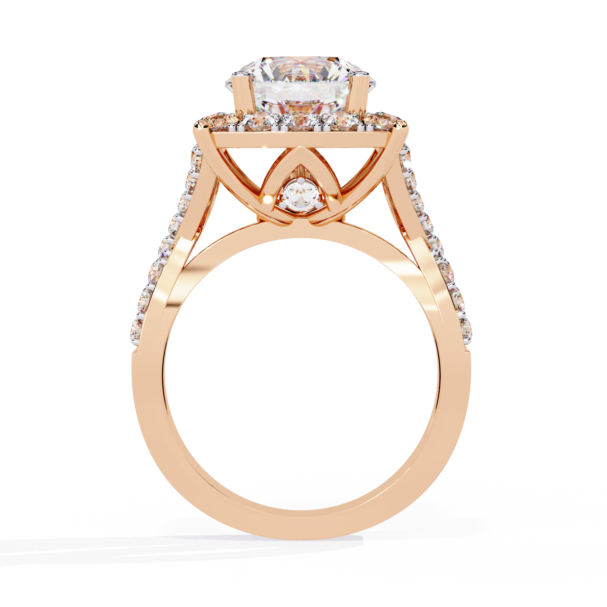 Round Cut Criss Cross Halo Lab Grown Diamond Ring