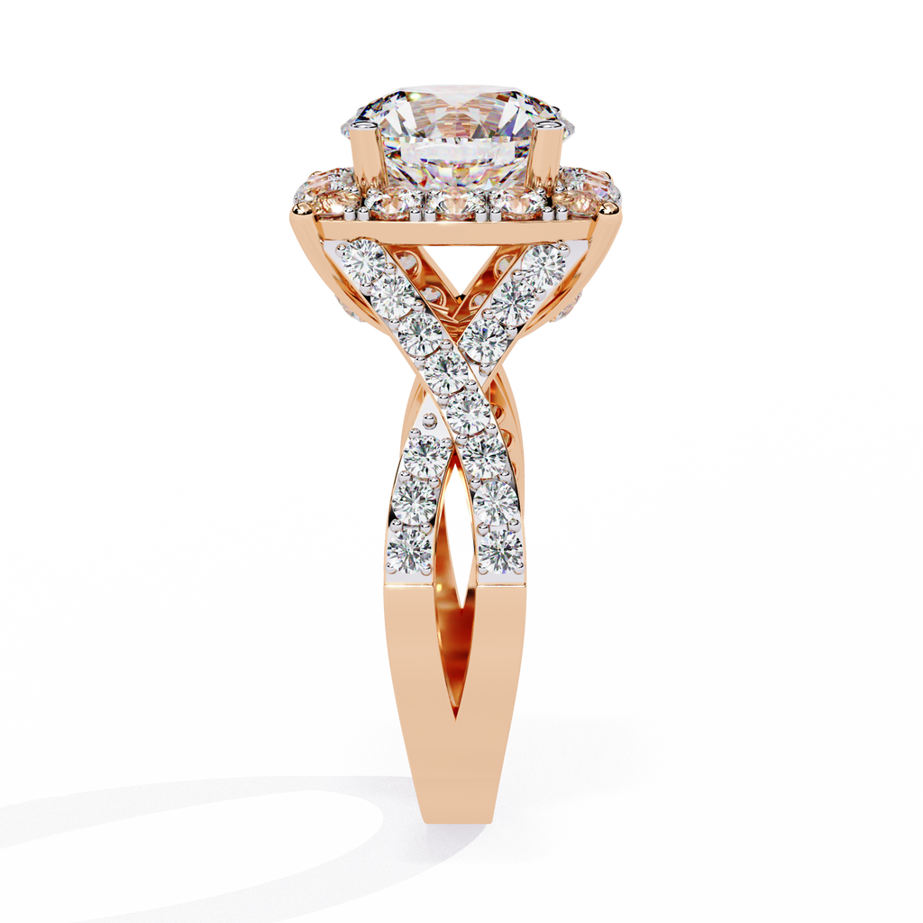 Round Cut Criss Cross Halo Lab Grown Diamond Ring