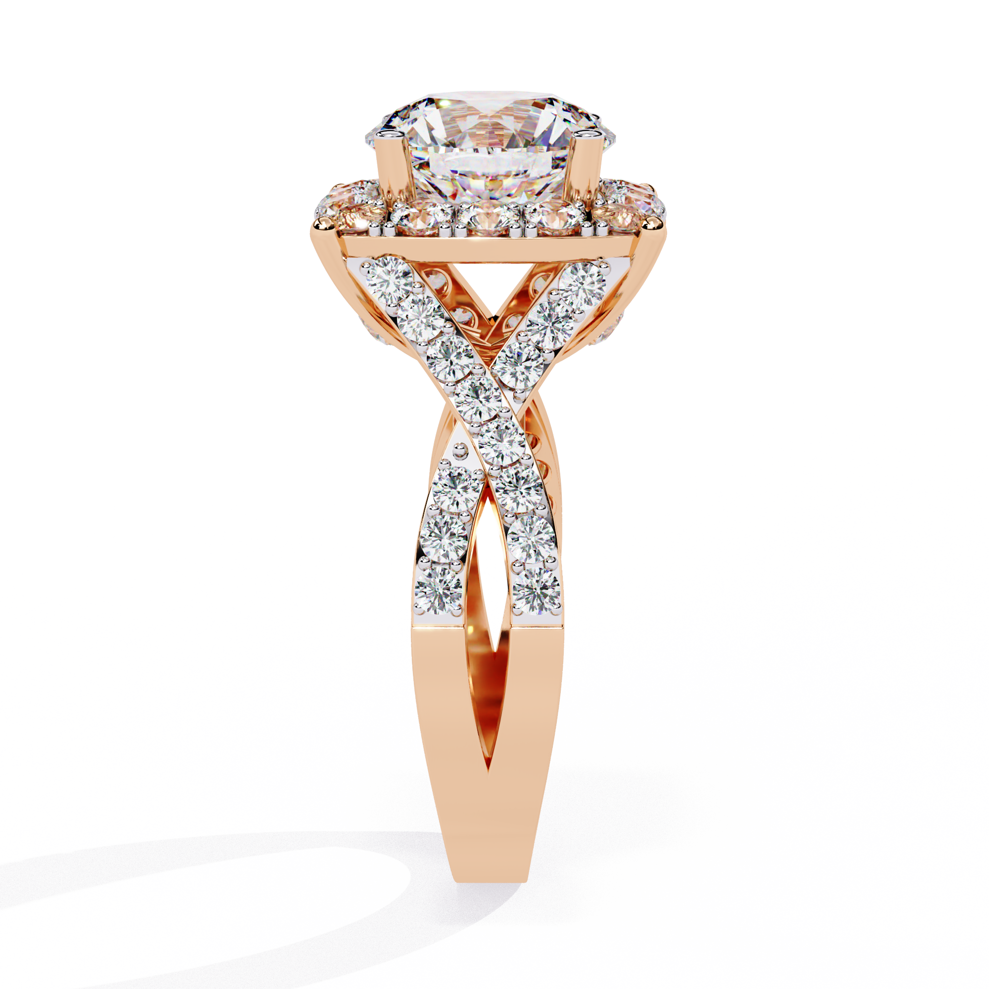 Round Cut Criss Cross Halo Lab Grown Diamond Ring