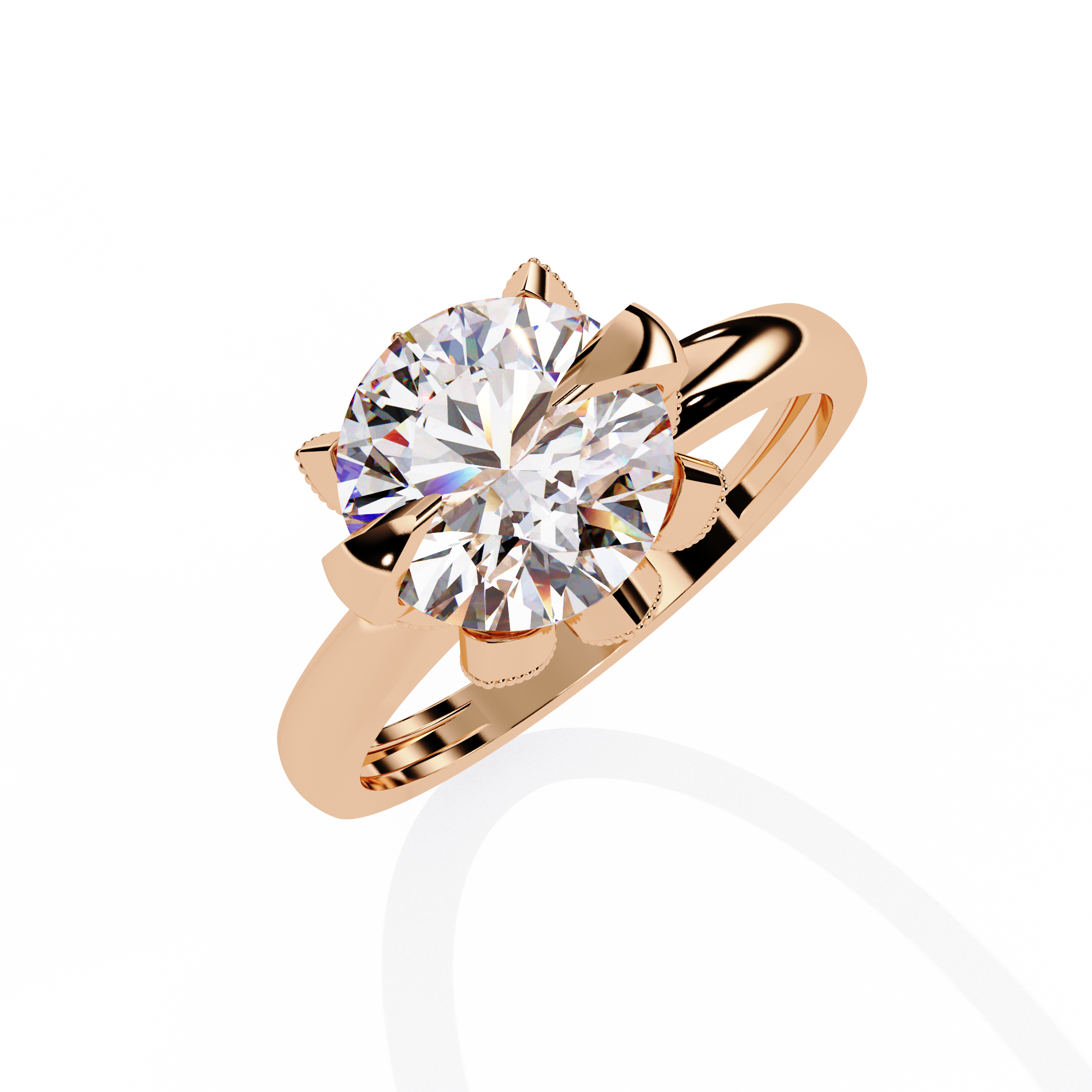 Round Cut Floral Solitaire Lab Grown Diamond Ring