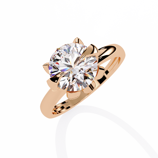 Round Cut Floral Solitaire Lab Grown Diamond Ring
