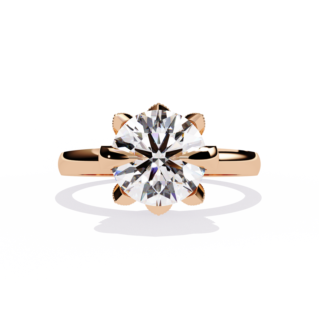 Round Cut Floral Solitaire Lab Grown Diamond Ring
