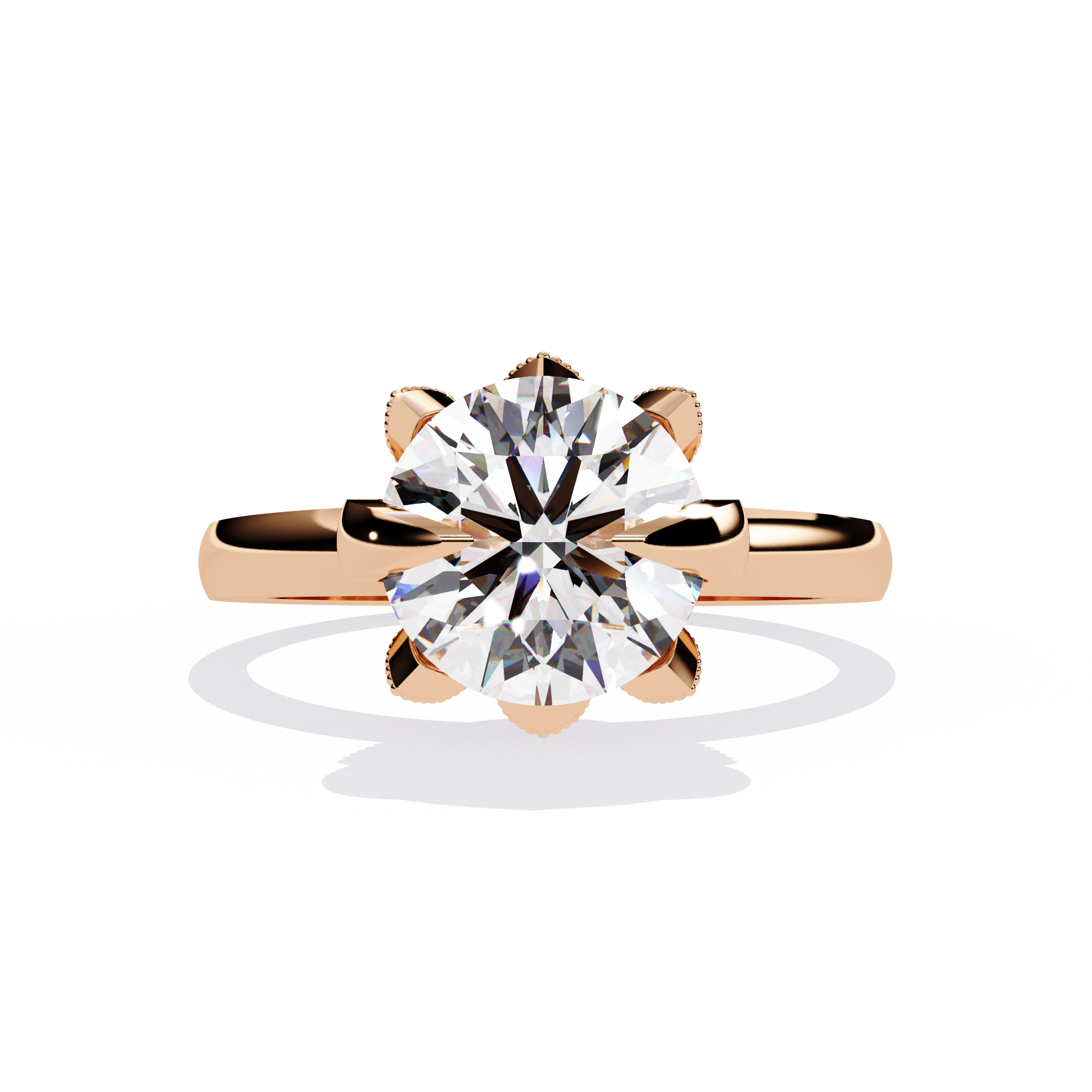 Round Cut Floral Solitaire Lab Grown Diamond Ring