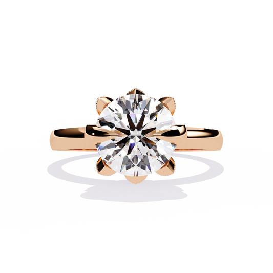 Round Cut Floral Solitaire Lab Grown Diamond Ring