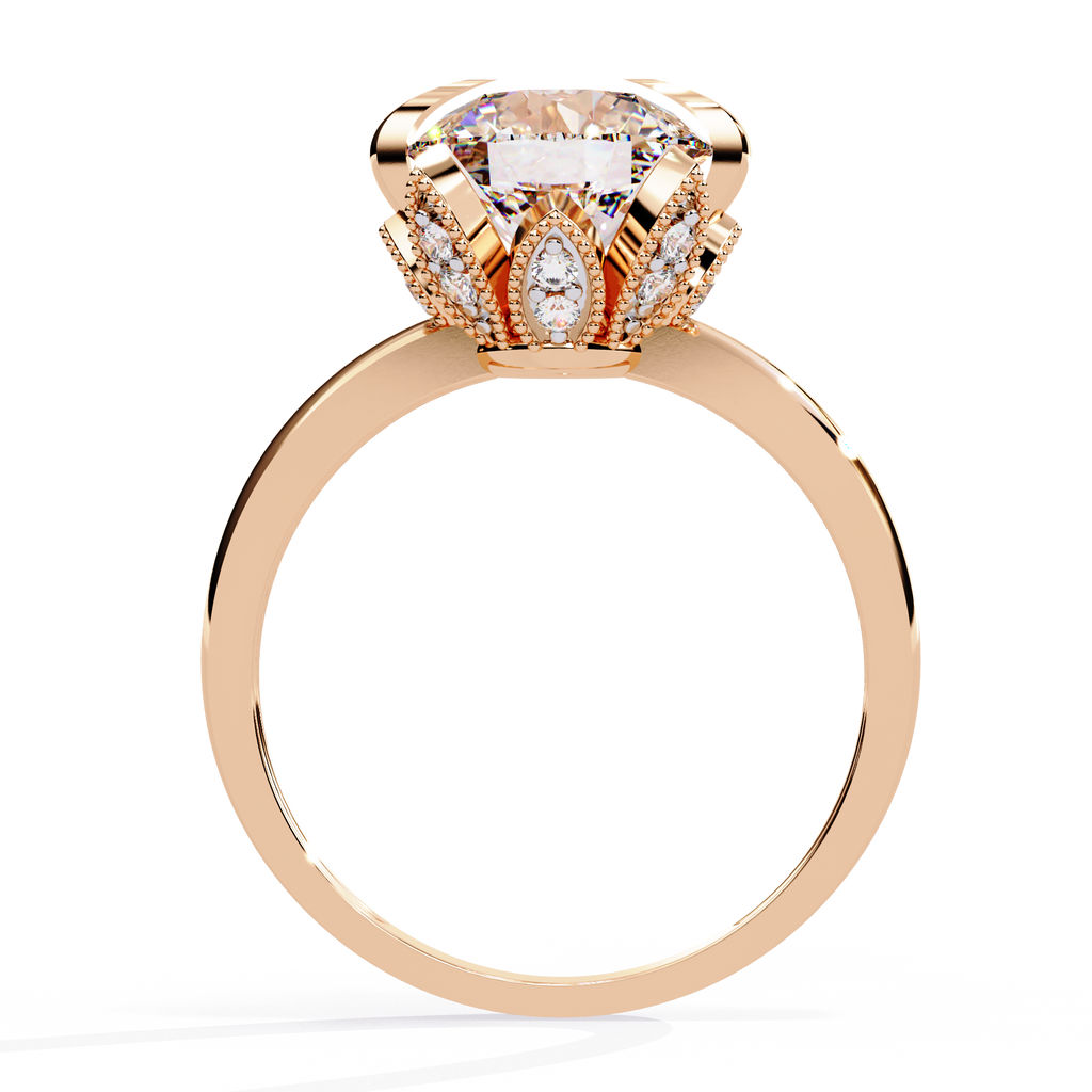 Round Cut Floral Solitaire Lab Grown Diamond Ring