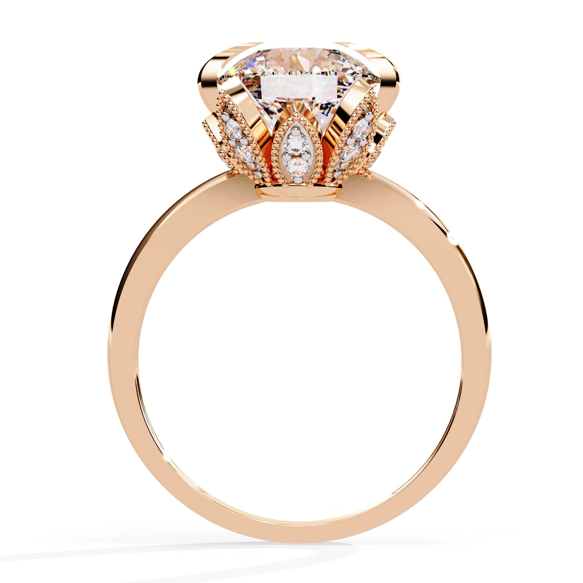 Round Cut Floral Solitaire Lab Grown Diamond Ring