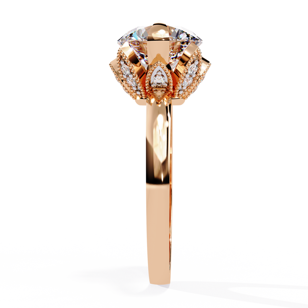 Round Cut Floral Solitaire Lab Grown Diamond Ring