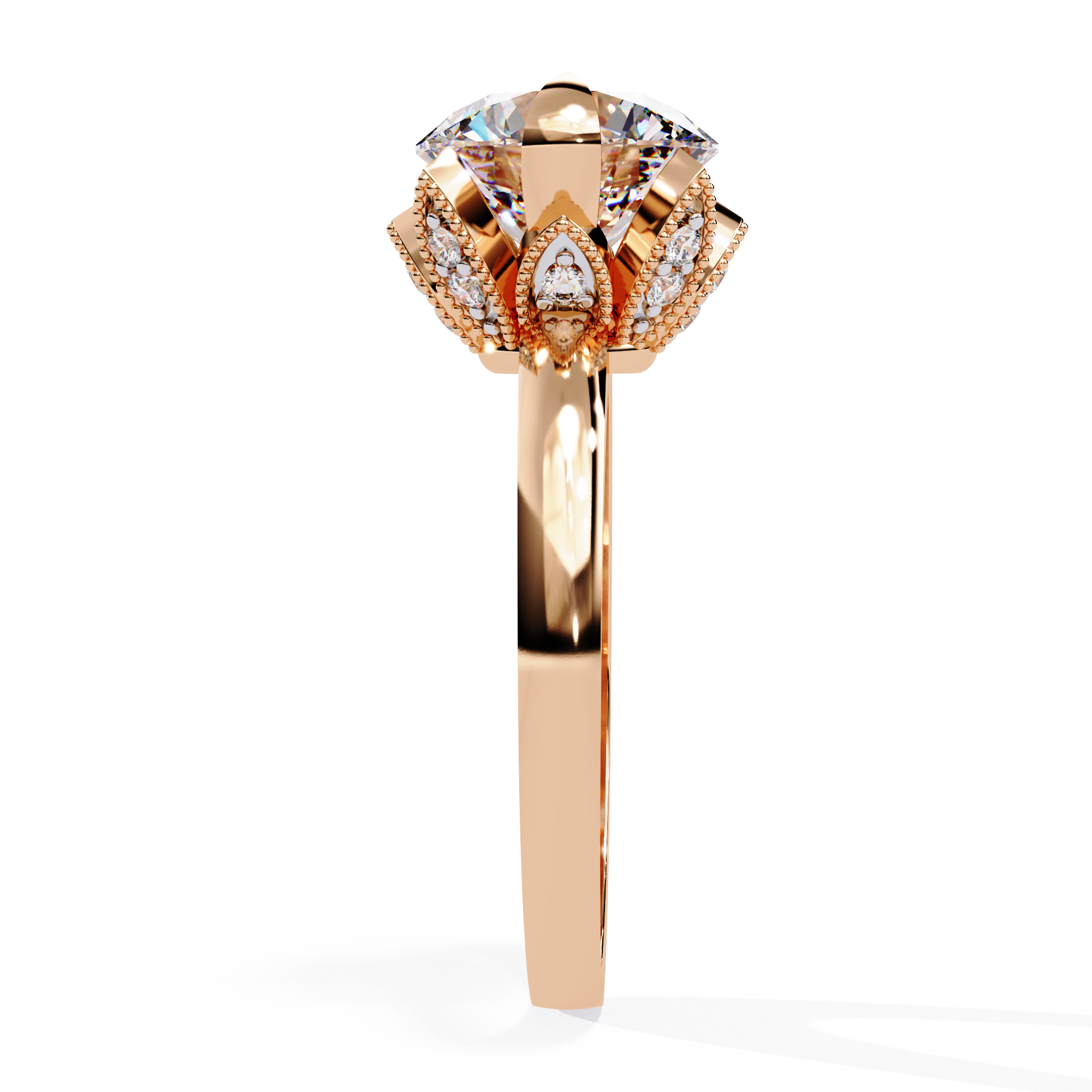 Round Cut Floral Solitaire Lab Grown Diamond Ring