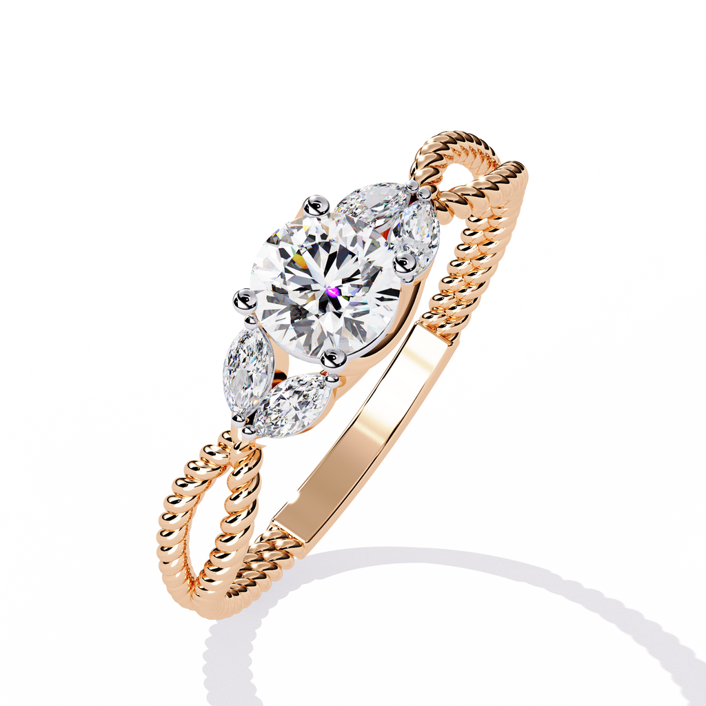 Round Cut Marquise Trio Rope Lab Grown Diamond Ring