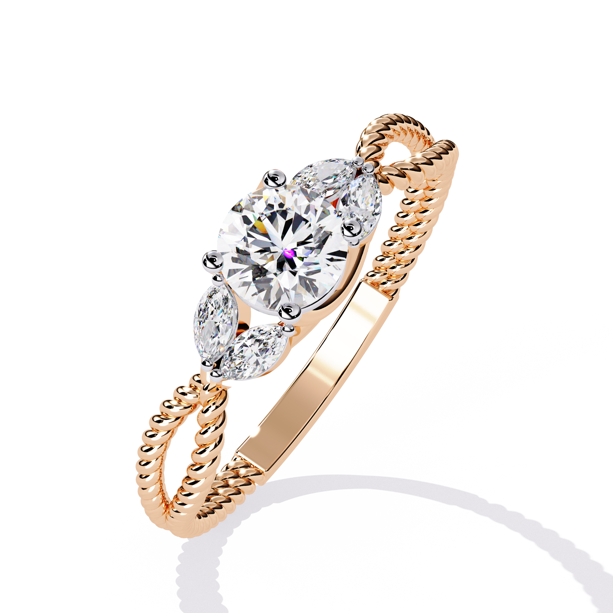 Round Cut Marquise Trio Rope Lab Grown Diamond Ring
