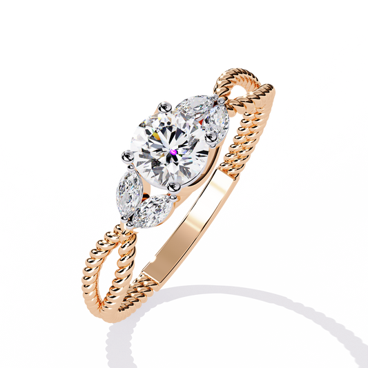 Round Cut Marquise Trio Rope Lab Grown Diamond Ring