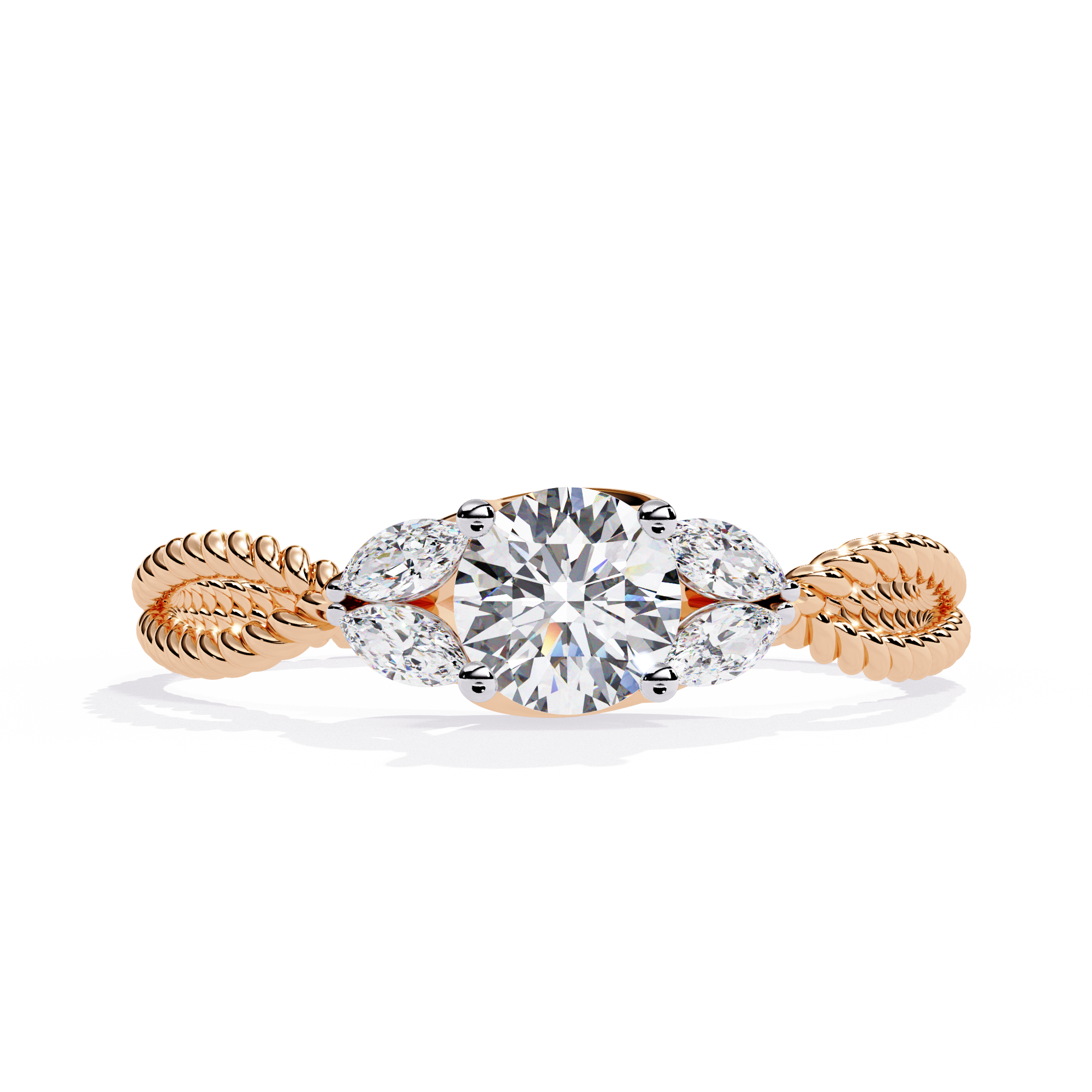 Round Cut Marquise Trio Rope Lab Grown Diamond Ring