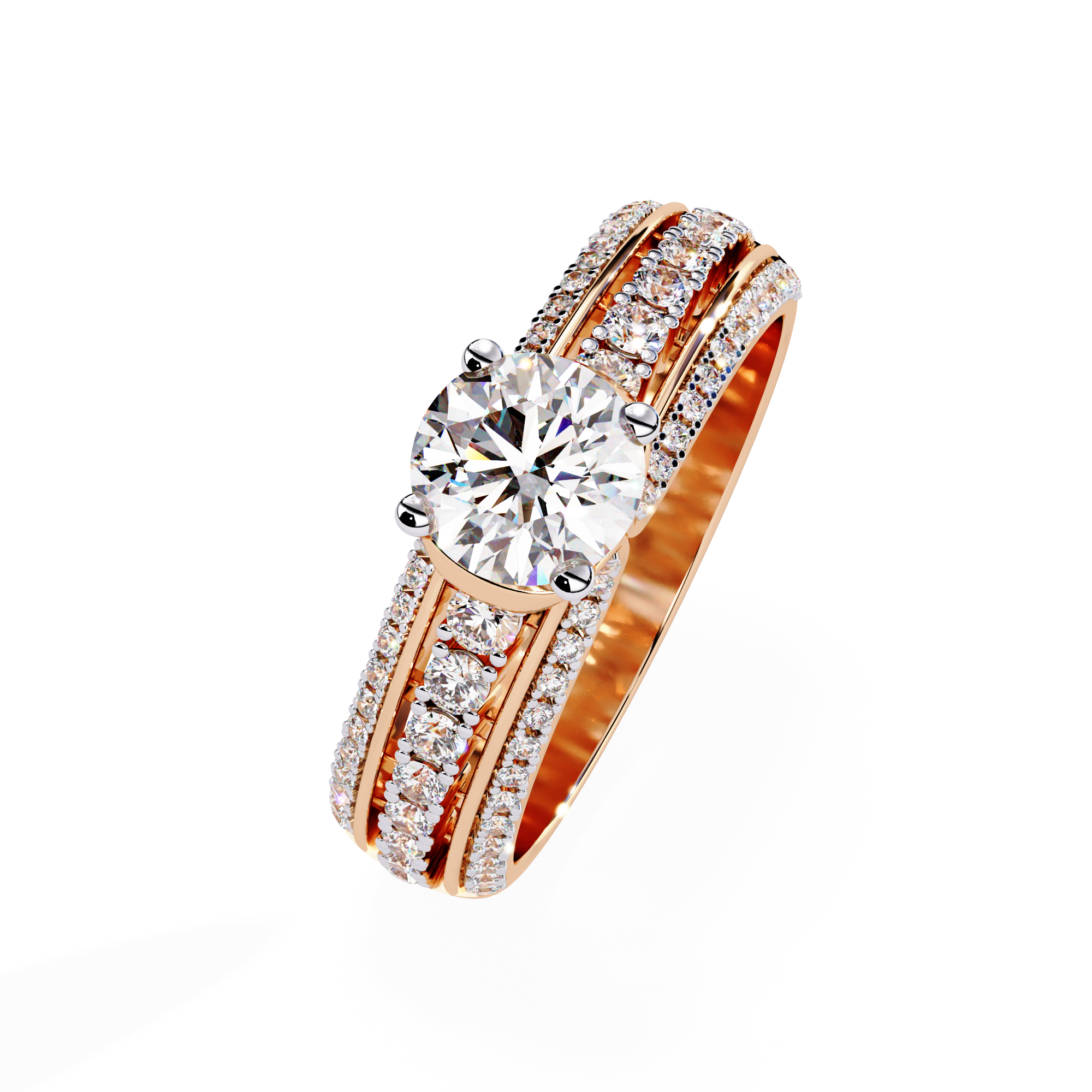 Round Cut Triple Row Lab Grown Diamond Ring