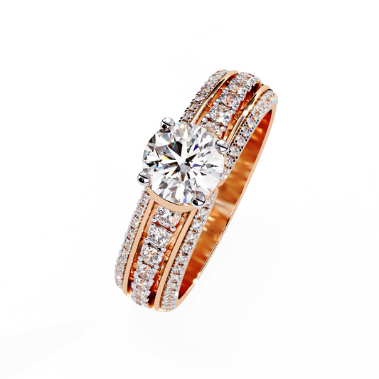 Round Cut Triple Row Lab Grown Diamond Ring