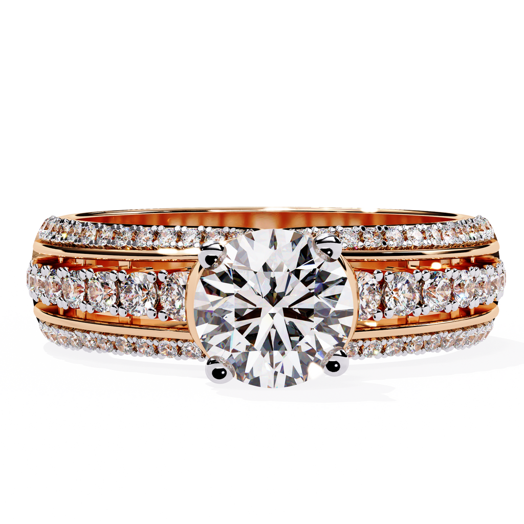 Round Cut Triple Row Lab Grown Diamond Ring