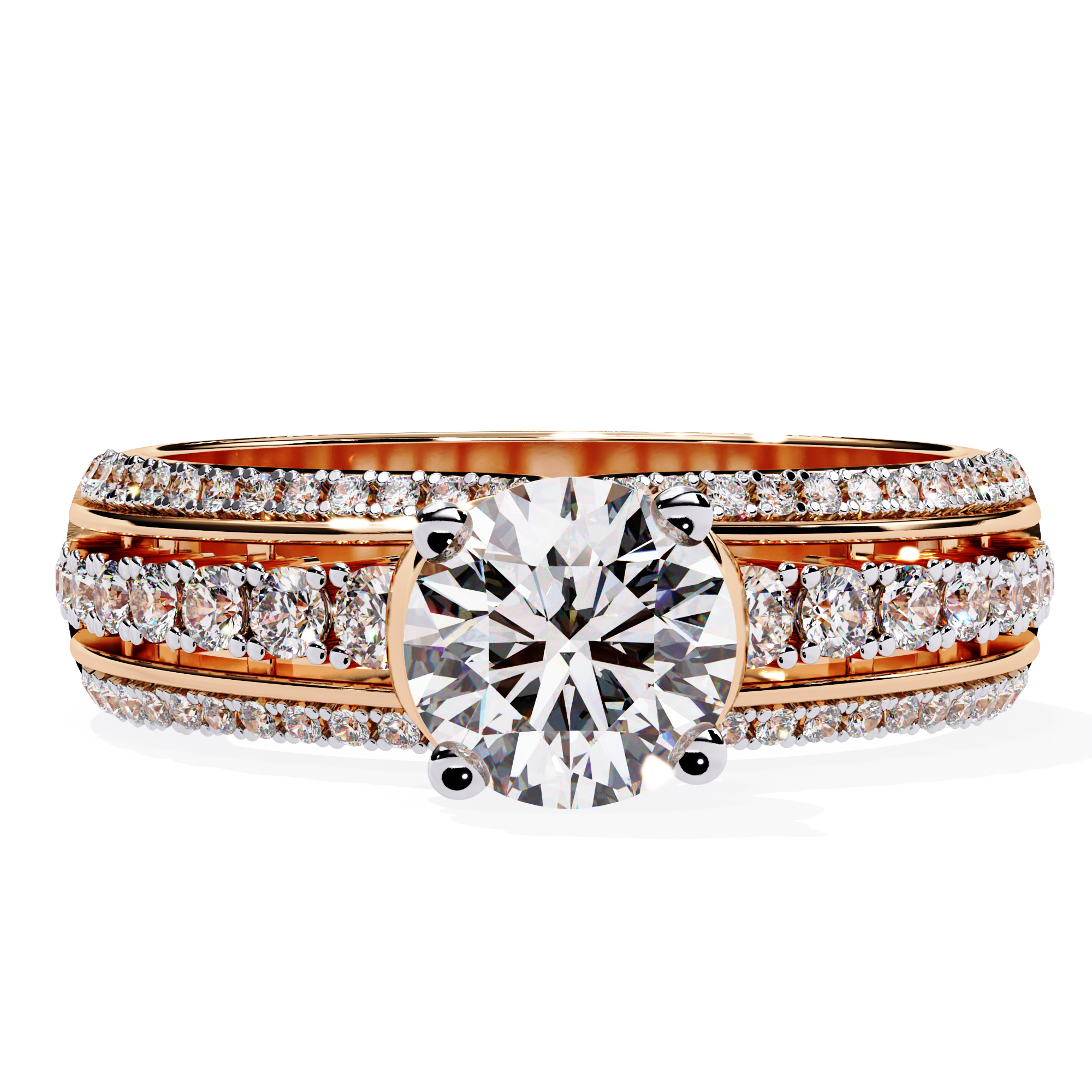 Round Cut Triple Row Lab Grown Diamond Ring