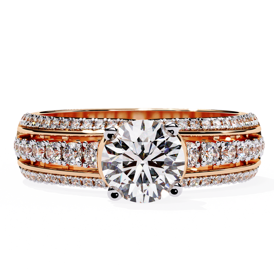 Round Cut Triple Row Lab Grown Diamond Ring