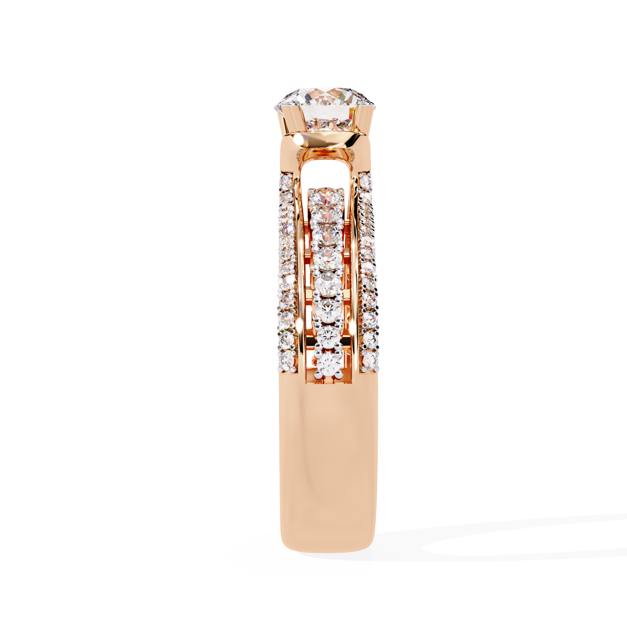 Round Cut Triple Row Lab Grown Diamond Ring