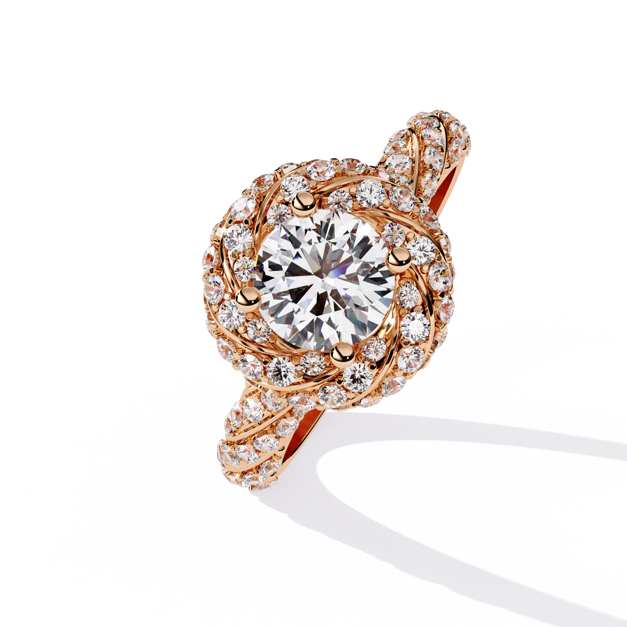 Round Cut Twisted Halo Lab Grown Diamond Ring