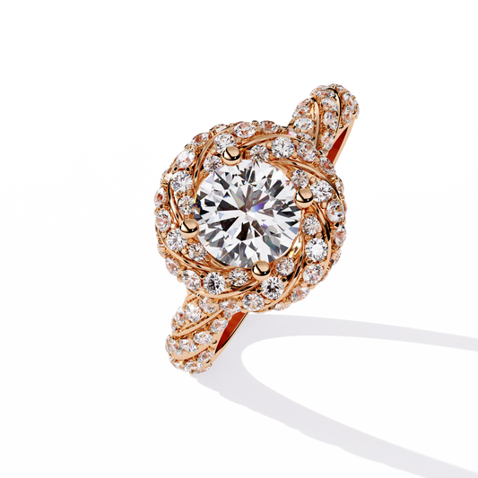 Round Cut Twisted Halo Lab Grown Diamond Ring