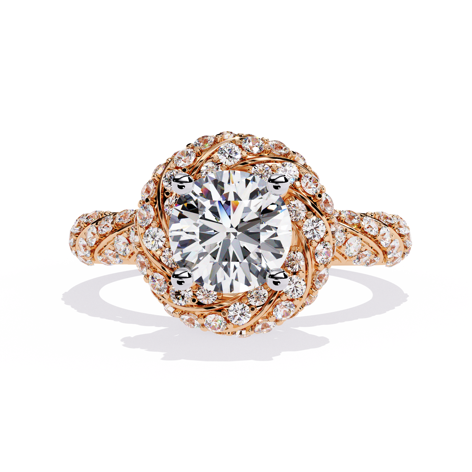 Round Cut Twisted Halo Lab Grown Diamond Ring