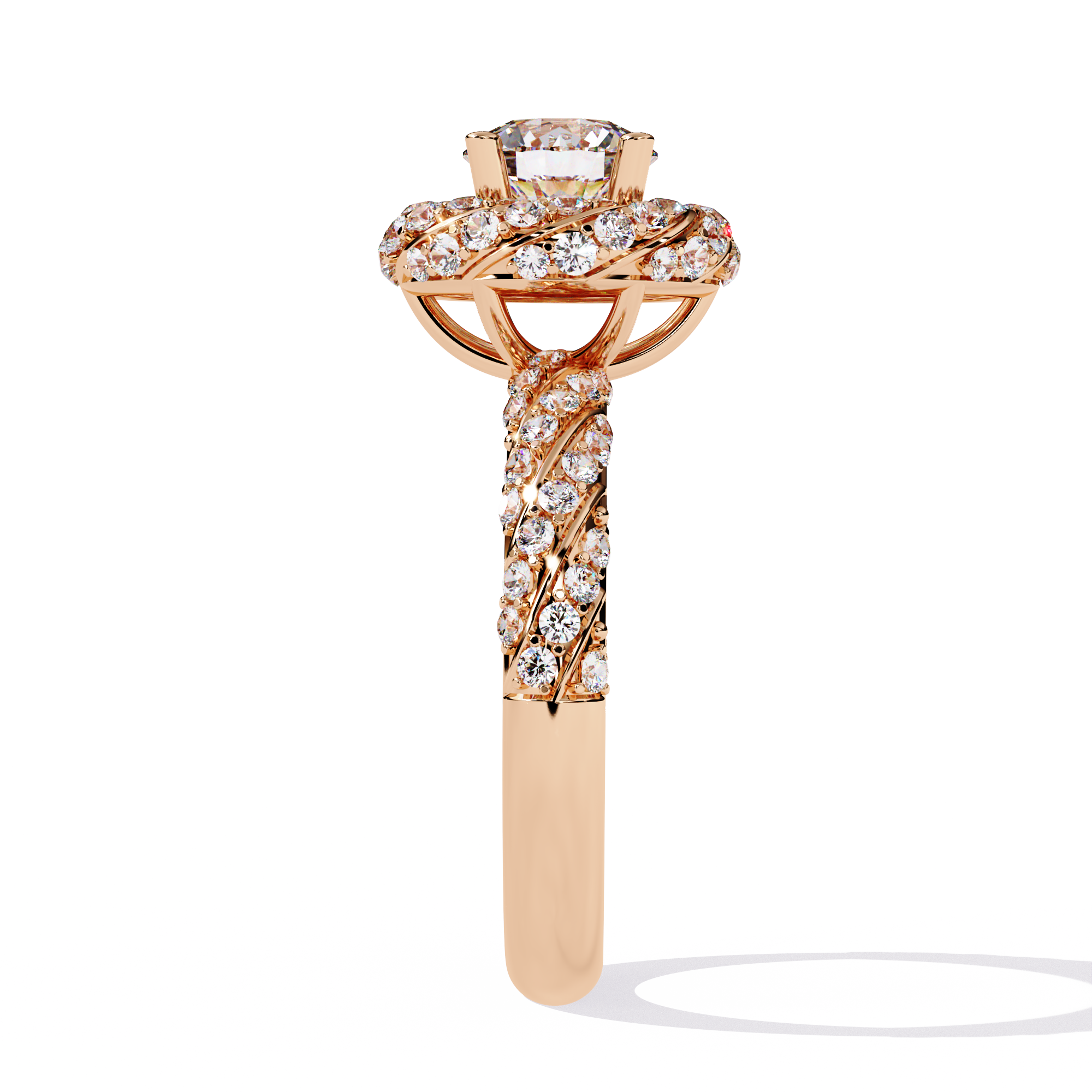 Round Cut Twisted Halo Lab Grown Diamond Ring