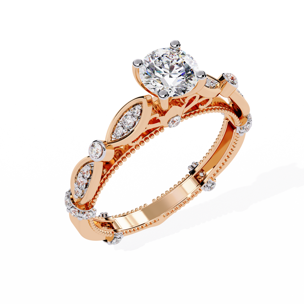 Round Cut Vintage Milgrain Lab Grown Diamond Ring