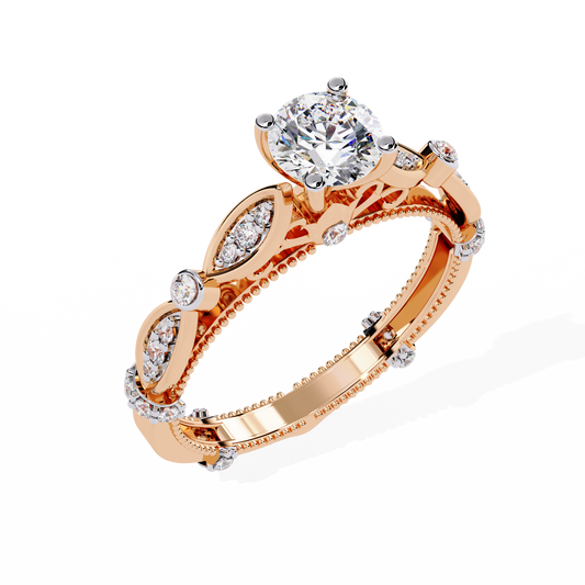 Round Cut Vintage Milgrain Lab Grown Diamond Ring