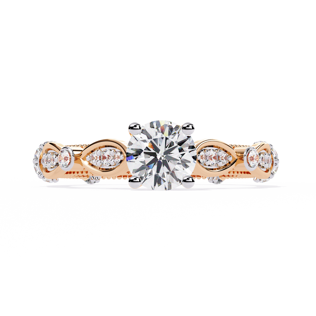 Round Cut Vintage Milgrain Lab Grown Diamond Ring