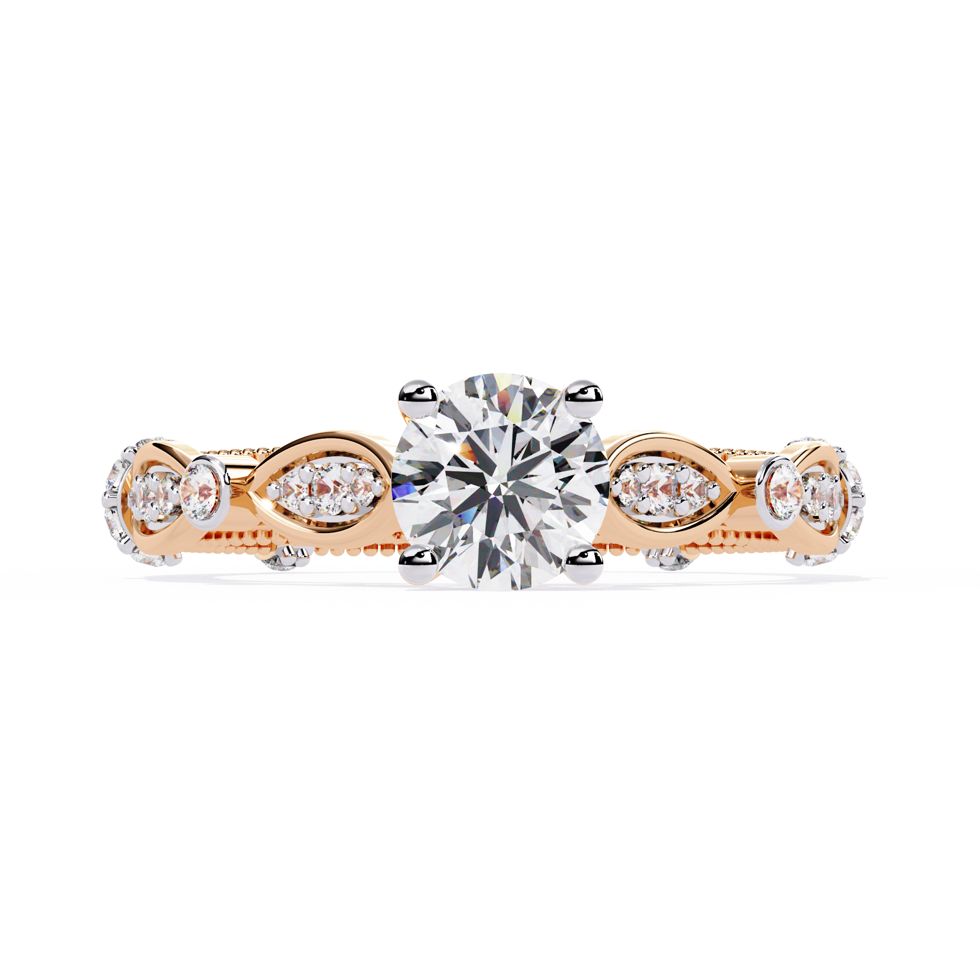 Round Cut Vintage Milgrain Lab Grown Diamond Ring