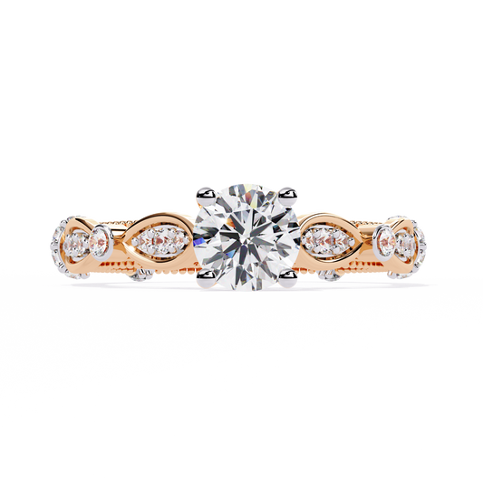 Round Cut Vintage Milgrain Lab Grown Diamond Ring