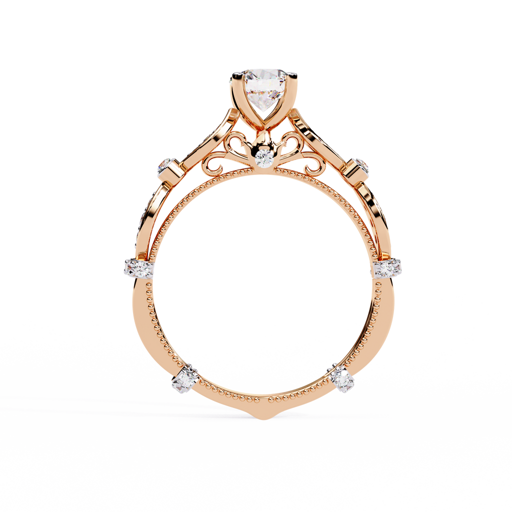 Round Cut Vintage Milgrain Lab Grown Diamond Ring