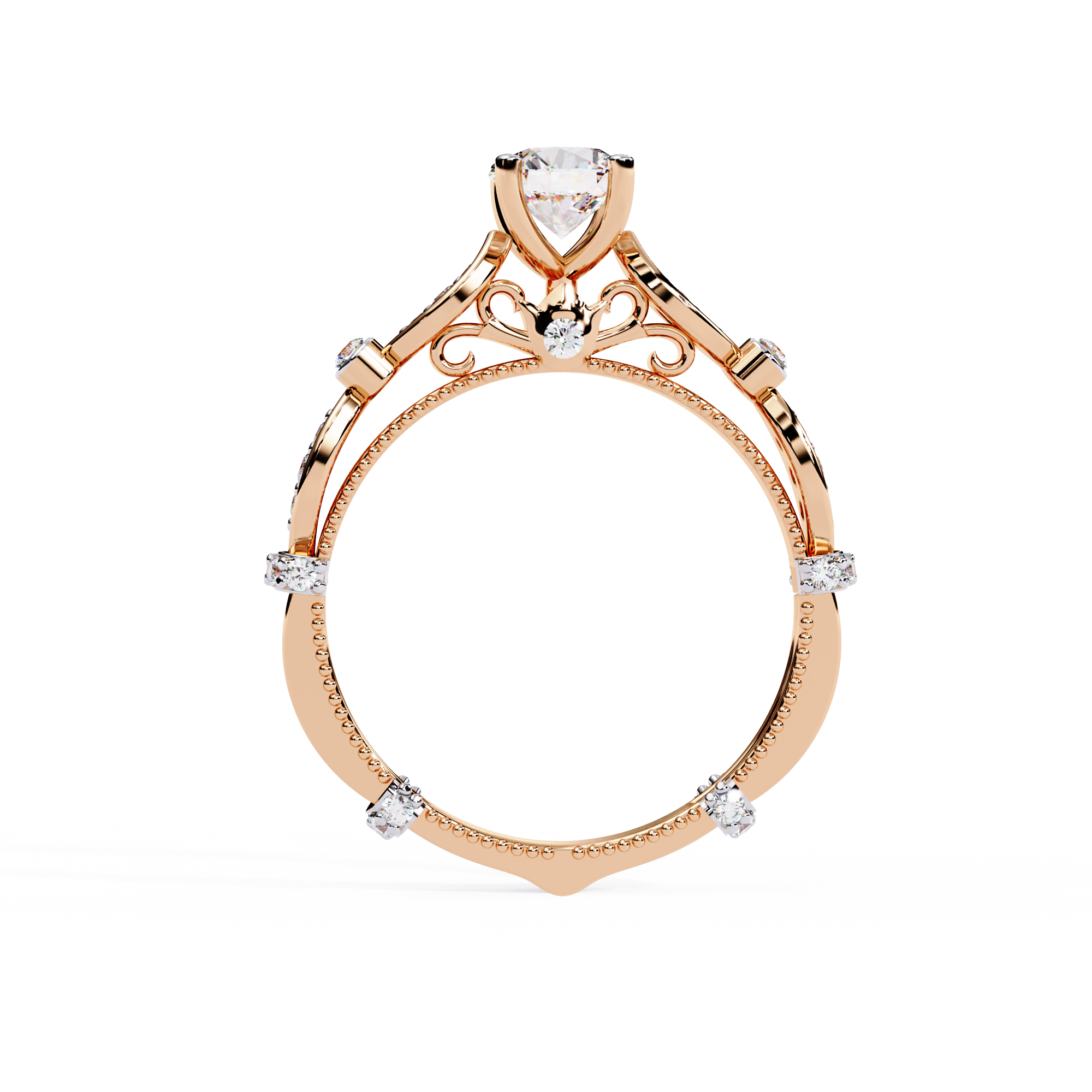 Round Cut Vintage Milgrain Lab Grown Diamond Ring