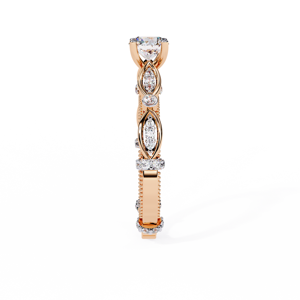 Round Cut Vintage Milgrain Lab Grown Diamond Ring