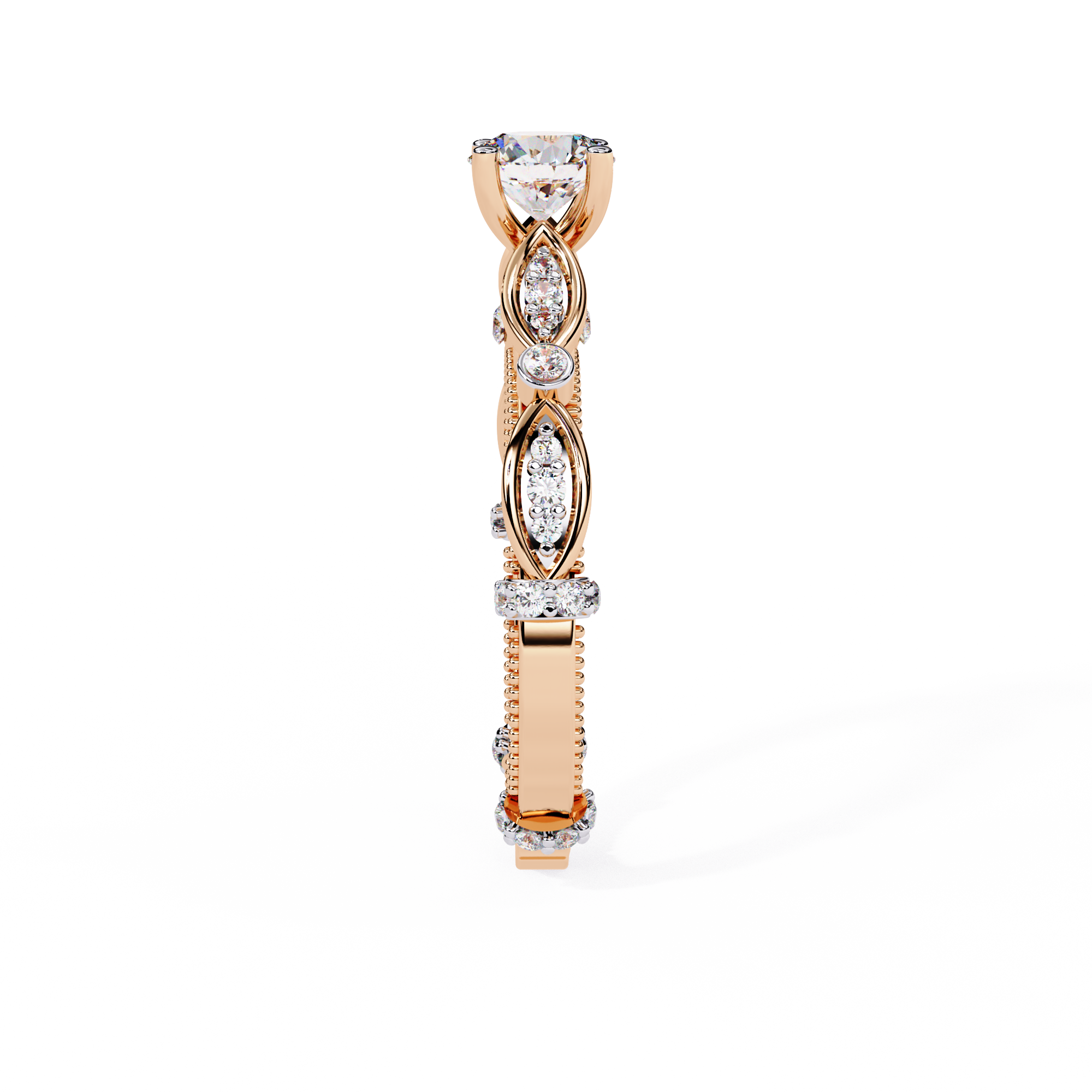 Round Cut Vintage Milgrain Lab Grown Diamond Ring